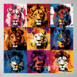 Póster Retratos de león con grafiti en negrita y urbano v