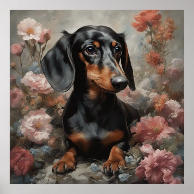 Póster Retratos de raza de perro de flores 10 (Frente)