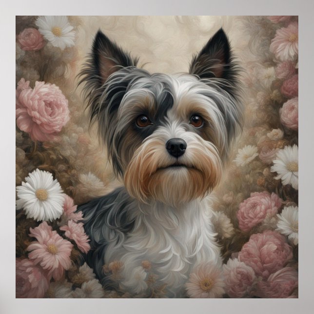 Póster Retratos de raza de perro de flores 13 (Frente)