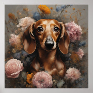 Póster Retratos de raza de perros de flores 1