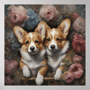 Póster Retratos de raza de perros de flores 5