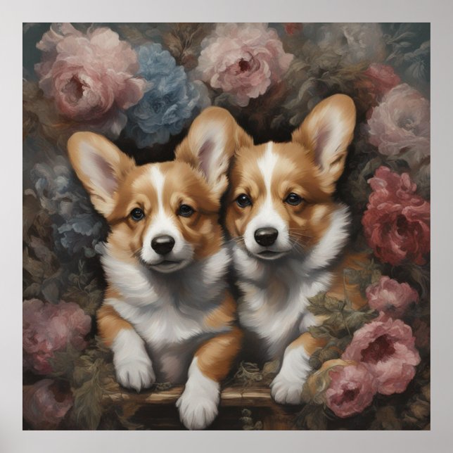 Póster Retratos de raza de perros de flores 5 (Frente)