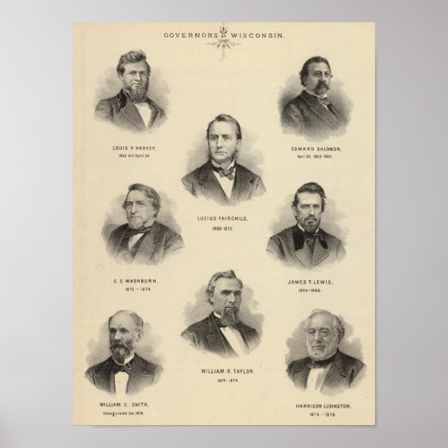 Póster Retratos Gobernadores de Wisconsin Louis P Harvey (Frente)