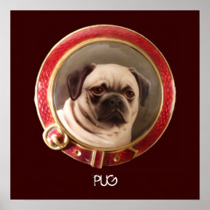 Póster RETRATOS MINIATURA DE PERROS VICTORIANOS Pug
