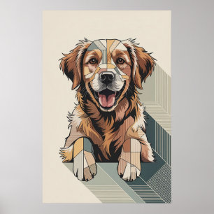 Póster Retriever Dorado de Parche - Perro Geométrico