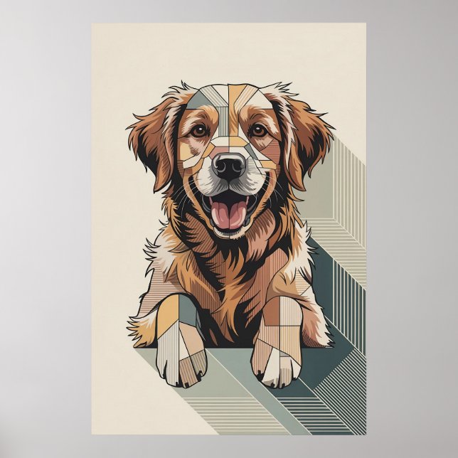 Póster Retriever Dorado de Parche - Perro Geométrico (Frente)