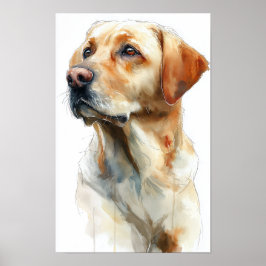 Póster retriever labrador amarillo acuarela