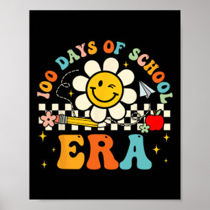 Póster Retro 100º Día Del Maestro Escolar Niño 100 Días D