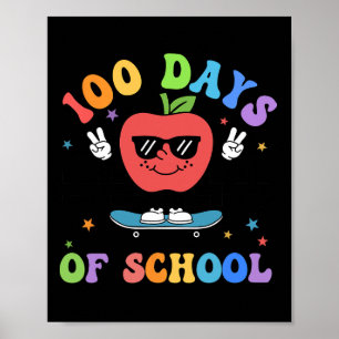 Póster Retro 100 Días De Maestros Escolares Niños 100 Día