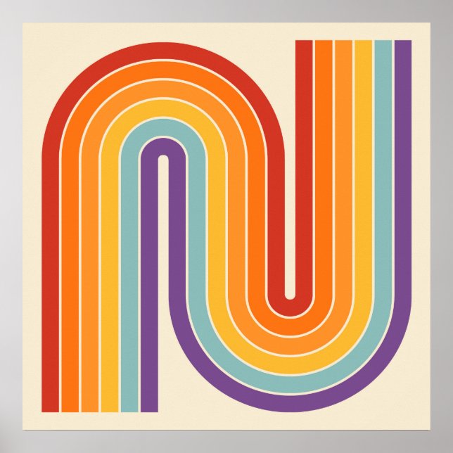 Póster Retro 1970s Style Arched Stripes Geometric Pattern (Frente)