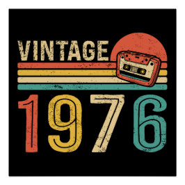 Póster Retro 1976 Birthday Music Cassette Tape 50th Bday