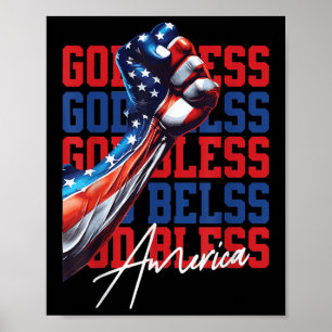Póster Retro 4 de julio Dios bendiga América Patriótico C