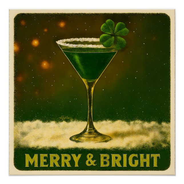 Póster Retro 50s 4 Leaf Clover Irish Christmas Martini (Anverso)