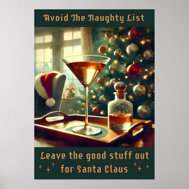 Póster Retro 50s Avoid The Naughty List Christmas Martini (Frente)