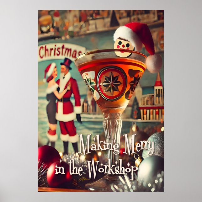 Póster Retro 50s Cocktail Making Merry Christmas Workshop (Frente)