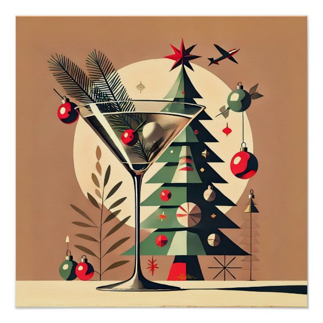 Póster Retro 50s Jet Set Christmas Tree Martini (Anverso)