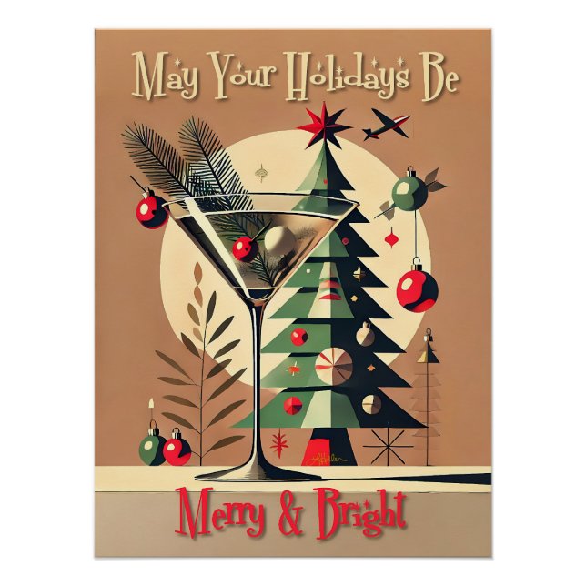 Póster Retro 50s Jet Set Martini de árbol de Navidad (Anverso)