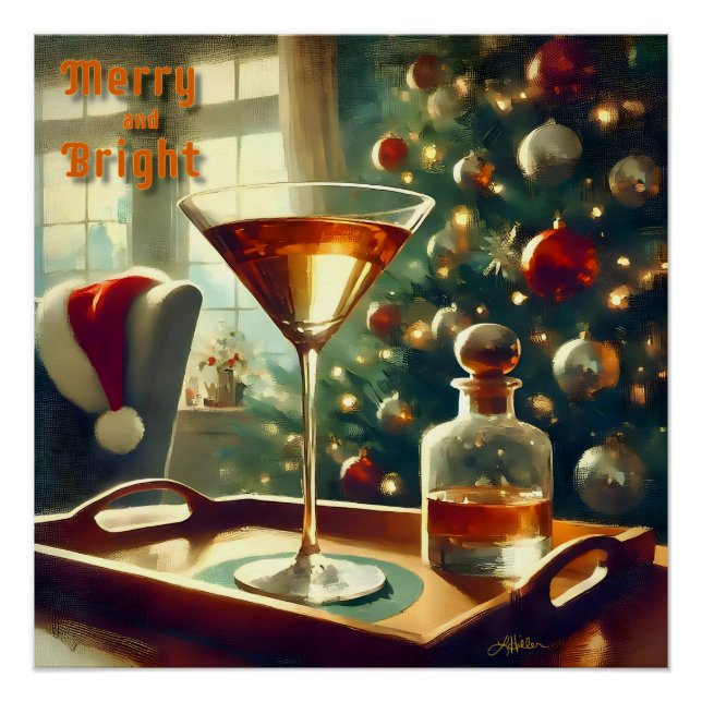 Póster Retro 50s Manhattan Martini Para Santa (Anverso)