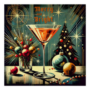 Póster Retro 50s Martini de Navidad Alegre y Brillante