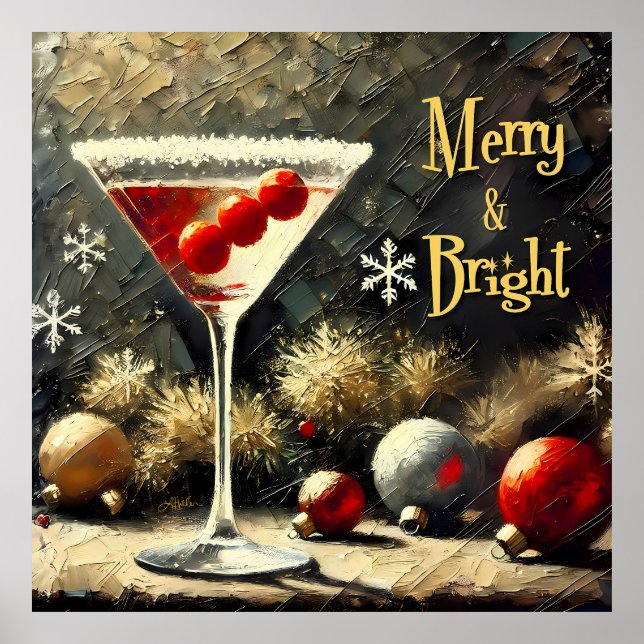 Póster Retro 50s Martini de Navidad de Triple Arándano (Frente)