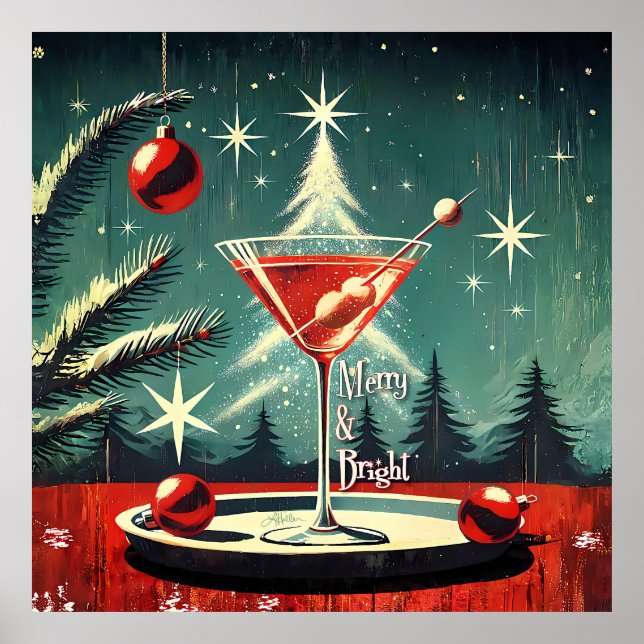 Póster Retro 50s Snow Flurry Christmas Tree Martini (Frente)