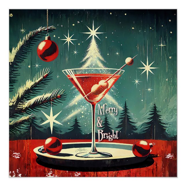Póster Retro 50s Snow Flurry Christmas Tree Martini (Anverso)