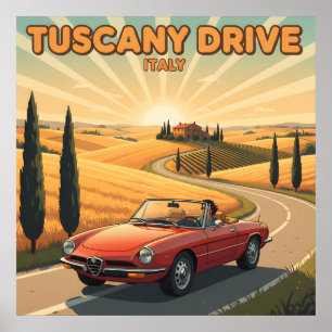 Póster Retro 70 Toscana Drive : Viaje de la Vieja Italia