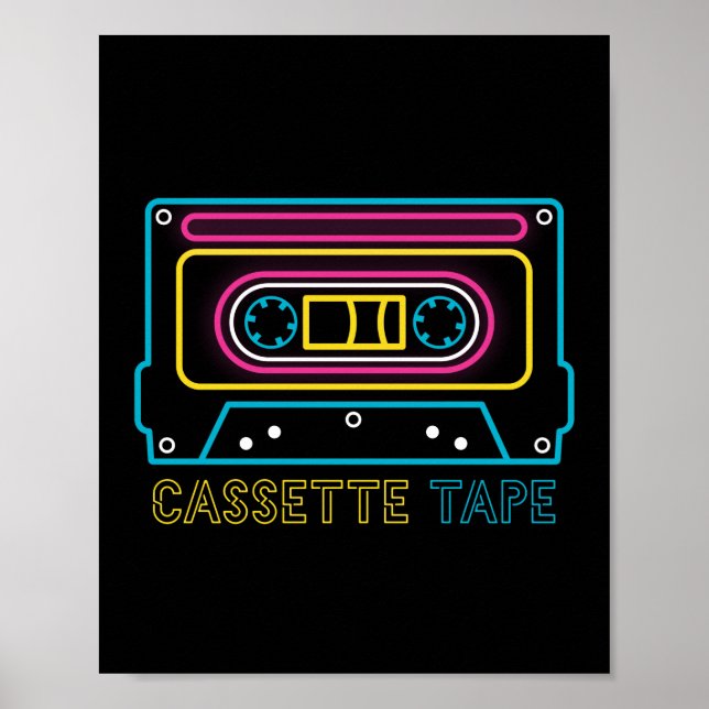 Póster Retro 80 90s Cinta Neon Cassette Ghettobaster (Frente)