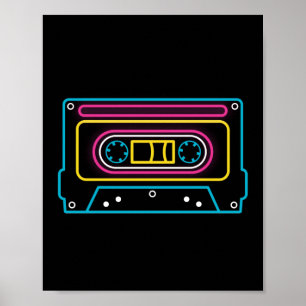 Póster Retro 80 90s Cinta Neon Cassette Ghettobaster