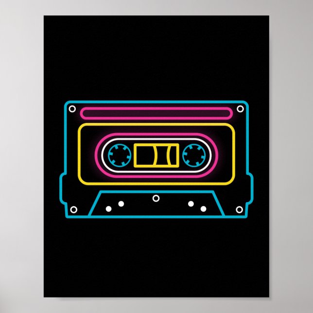 Póster Retro 80 90s Cinta Neon Cassette Ghettobaster (Frente)