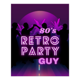 Póster Retro 80 Disco Dance Fiesta Neon Purple Funky