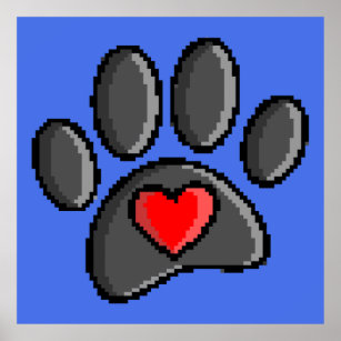 Póster Retro 80 Videojuego 8 bits Pixel Art Dog Paw Print