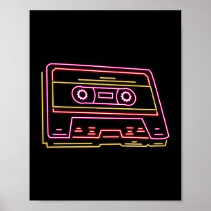 Póster Retro 80s 90s Cinta Neon Ghettobaster