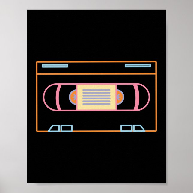 Póster Retro 80s 90s Neon Video Tape Vhs (Frente)