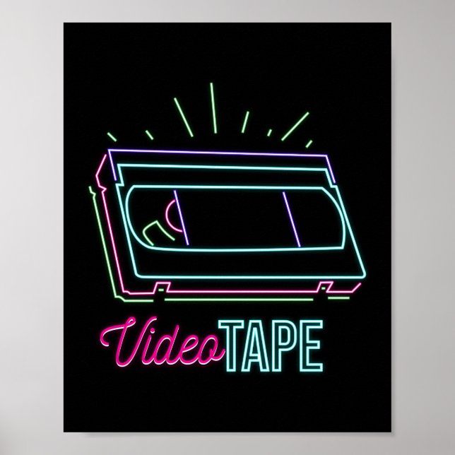 Póster Retro 80s 90s Neon Video Tape Vhs (Frente)