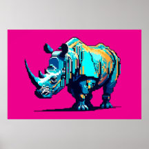 Retro 8-Bit Rhinoceros Pixel Art Gamer Room