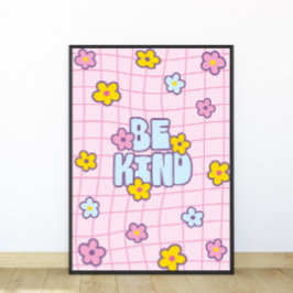Póster Retro 90 Patrones de flores de rejilla Sé amable