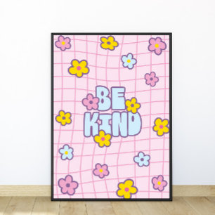 Póster Retro 90 Patrones de flores de rejilla Sé amable
