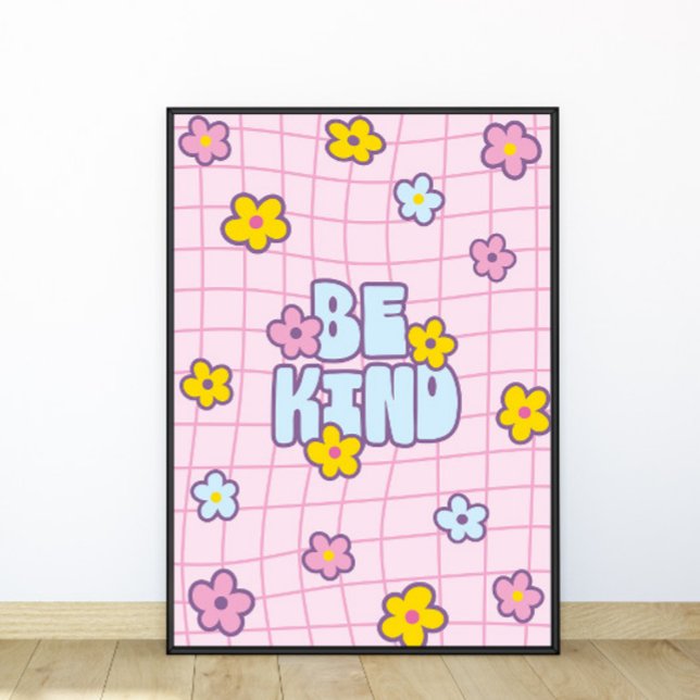 Póster Retro 90 Patrones de flores de rejilla Sé amable (Subido por el creador)
