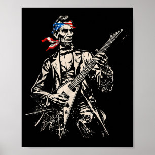 Póster Retro Abraham Lincoln tocando guitarra rock roll