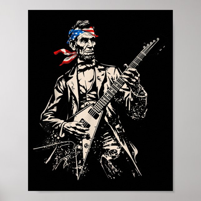Póster Retro Abraham Lincoln tocando guitarra rock roll (Frente)
