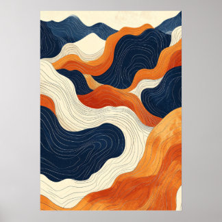 Póster Retro Abstract Topographic Contour Line Art Vintag