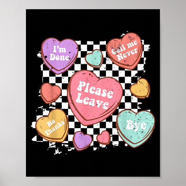 Póster Retro Anti Valentines Funny Valentine Candy Heart  (Frente)
