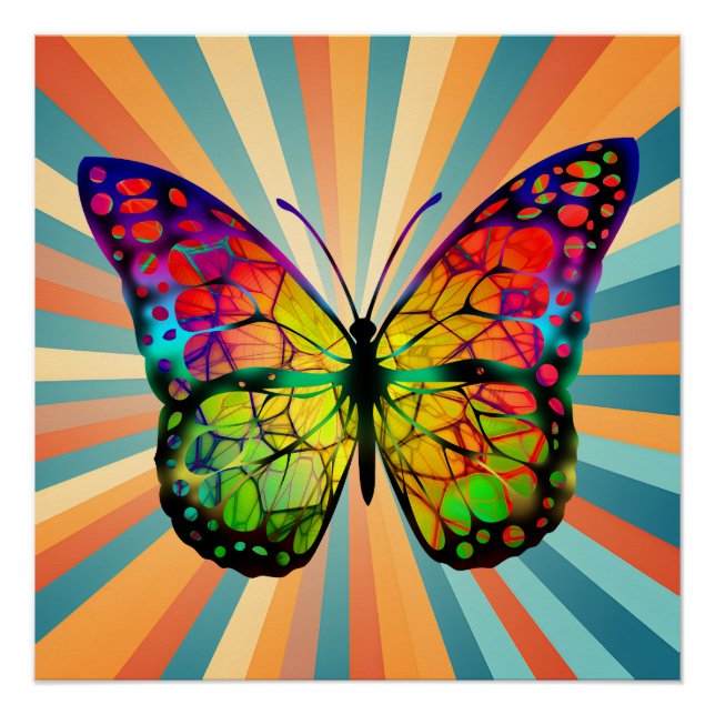 PÓSTER RETRO ANTIGUO RESUMEN DE MARIPOSA (Anverso)