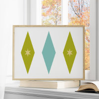 Retro Aqua Blue Green Stars Diamonts