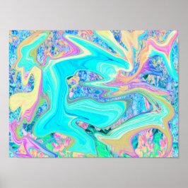 Póster Retro Aqua Blue Liquid Art sobre Hydrangeas abstra