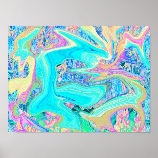 Póster Retro Aqua Blue Liquid Art sobre Hydrangeas abstra (Frente)