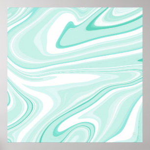 Póster Retro Aqua Green Swirl Liquid Pintura Estética
