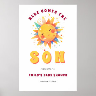 Póster Retro Aquí Viene El Hijo Bienvenido A Baby Shower