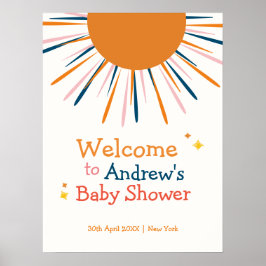 Póster Retro Aquí Viene La Bienvenida De Baby Shower Del